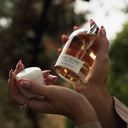 Pillow Talk by Side Story – A powdery-spicy fragrance available at Hallburg.ae.