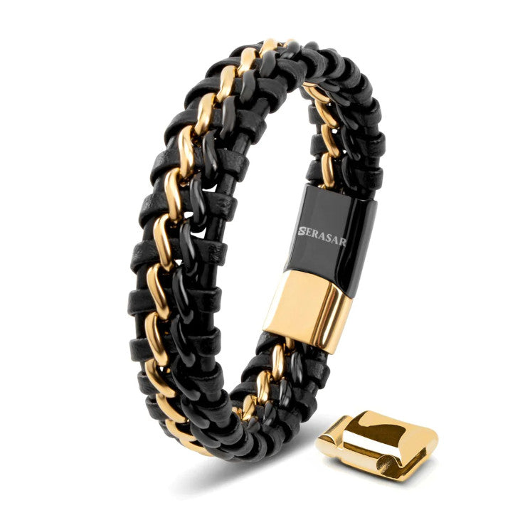 Leather Bracelet "Steel" Black & Gold